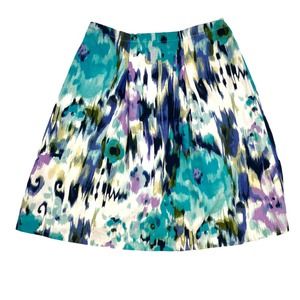 Blue and Purple Floral Watercolor A-Line Midi Skirt